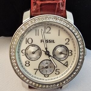 Beautiful Fossil Watch With A Red Leather Strap